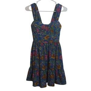 Band Of The Free Blue Floral Sweetheart Neckline Shorts Dress Pockets Size XS